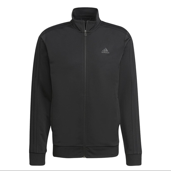 adidas Men's Essentials Warmup 3 Stripes Black on Black Track Jacket - Picture 2 of 12